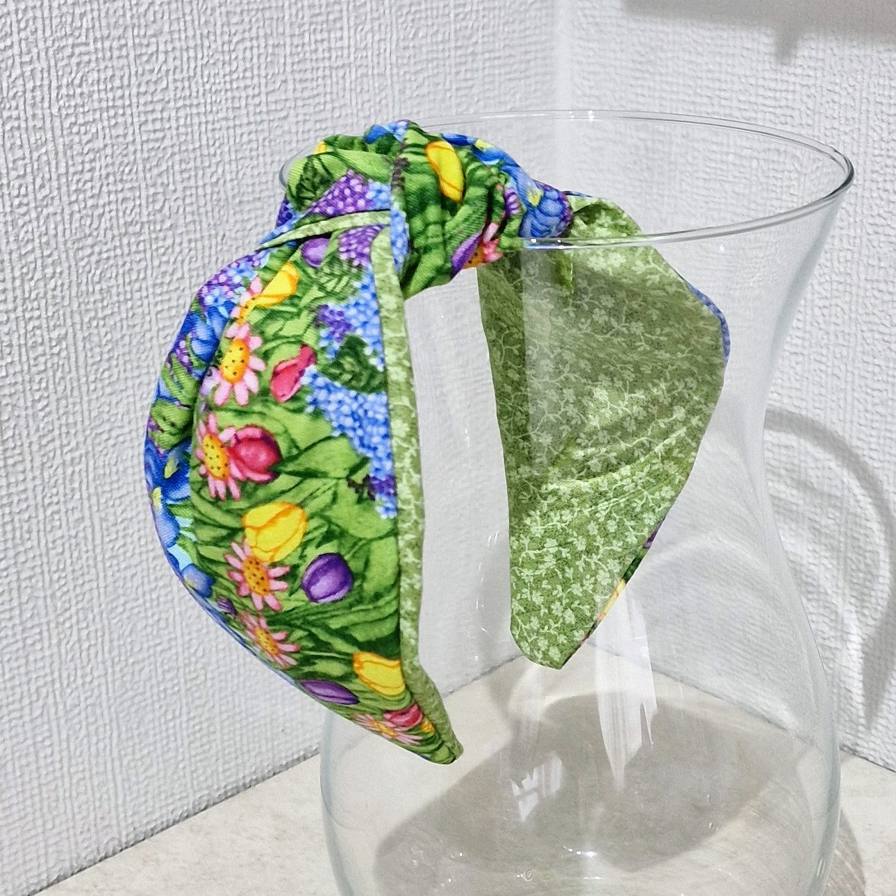 Spring Flowers Tulips Bluebells Iris Cotton Fabric Headband Hairband Knot Twist
