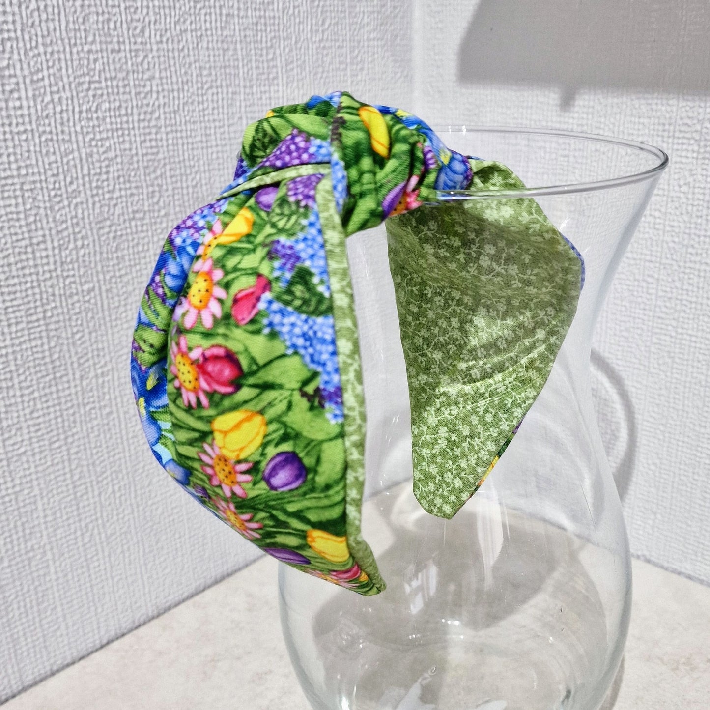 Spring Flowers Tulips Bluebells Iris Cotton Fabric Headband Hairband Knot Twist