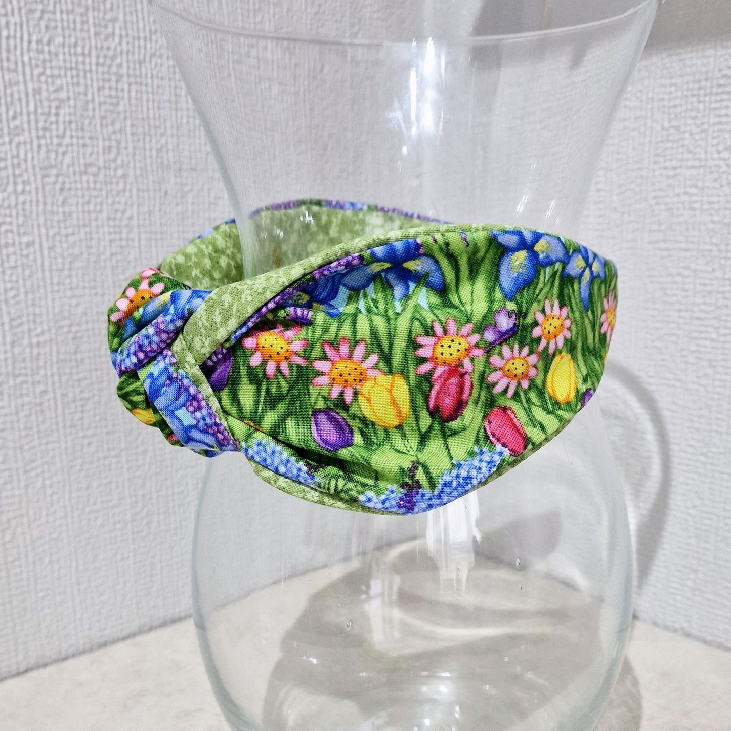 Spring Flowers Tulips Bluebells Iris Cotton Fabric Headband Hairband Knot Twist
