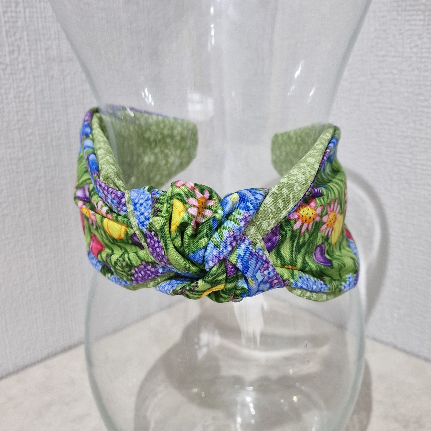 Spring Flowers Tulips Bluebells Iris Cotton Fabric Headband Hairband Knot Twist