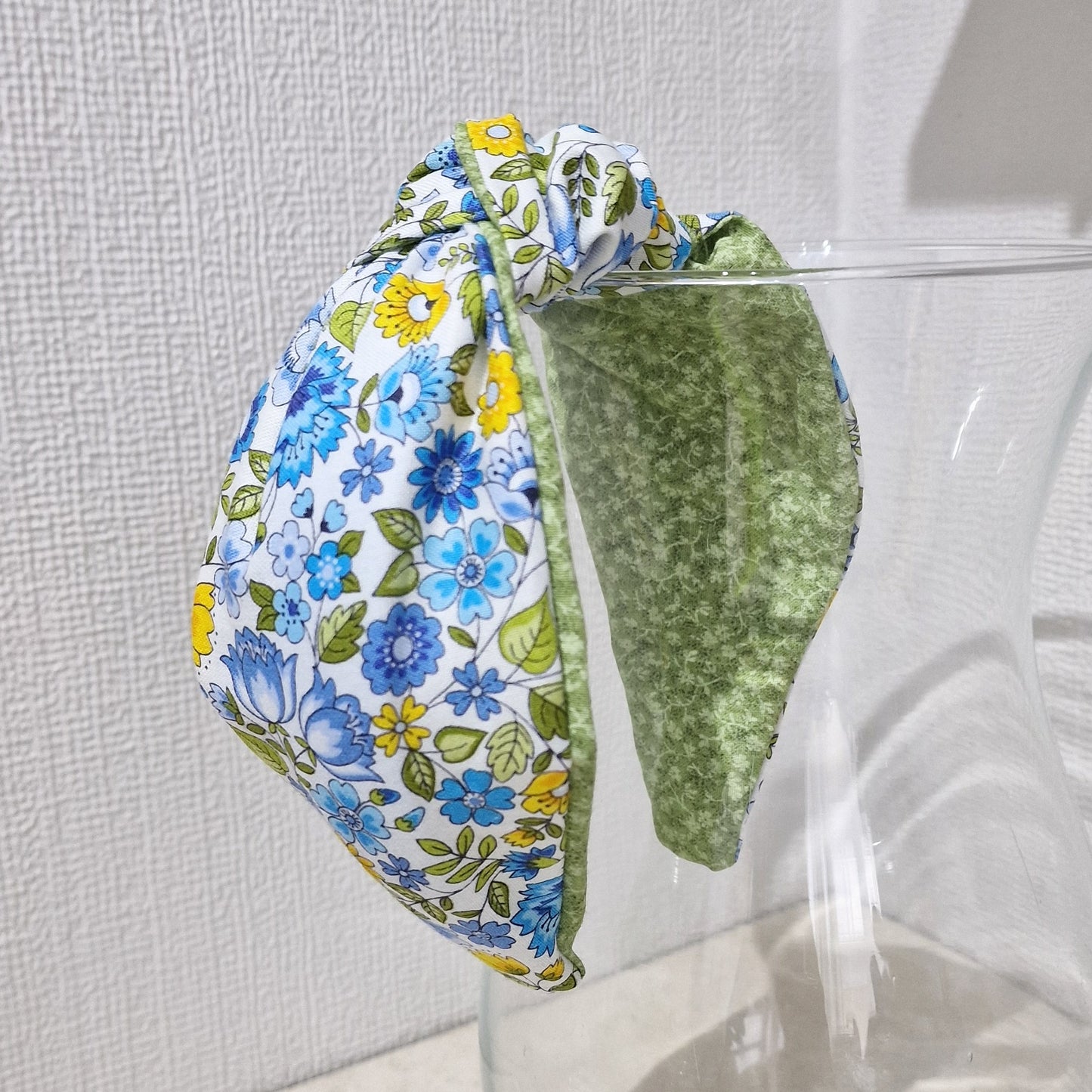 Spring Flowers Yellow & Bluebells Cotton Fabric Headband Hairband Knot Twist