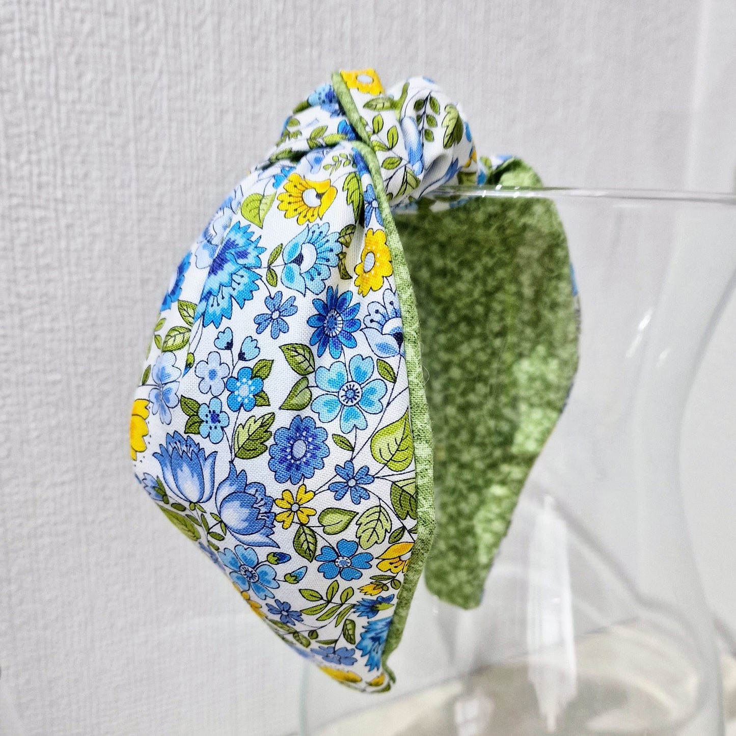 Spring Flowers Yellow & Bluebells Cotton Fabric Headband Hairband Knot Twist