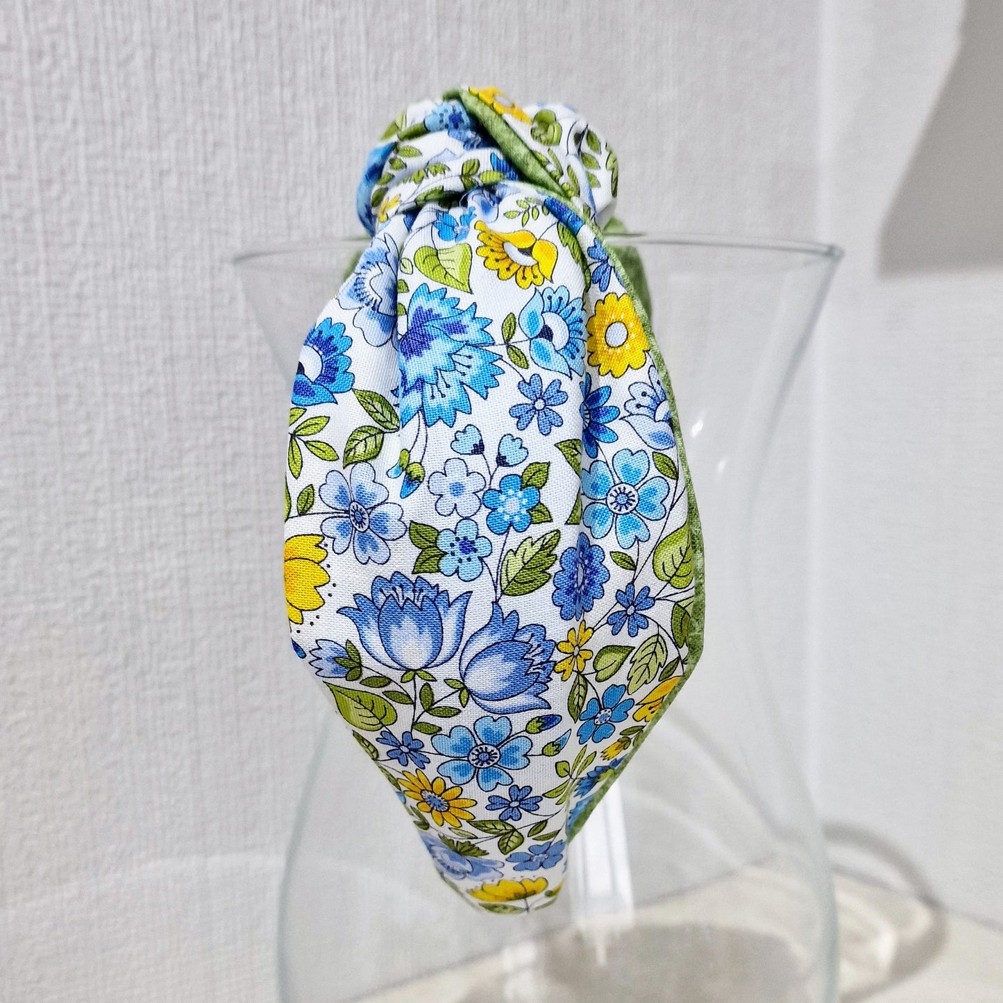 Spring Flowers Yellow & Bluebells Cotton Fabric Headband Hairband Knot Twist