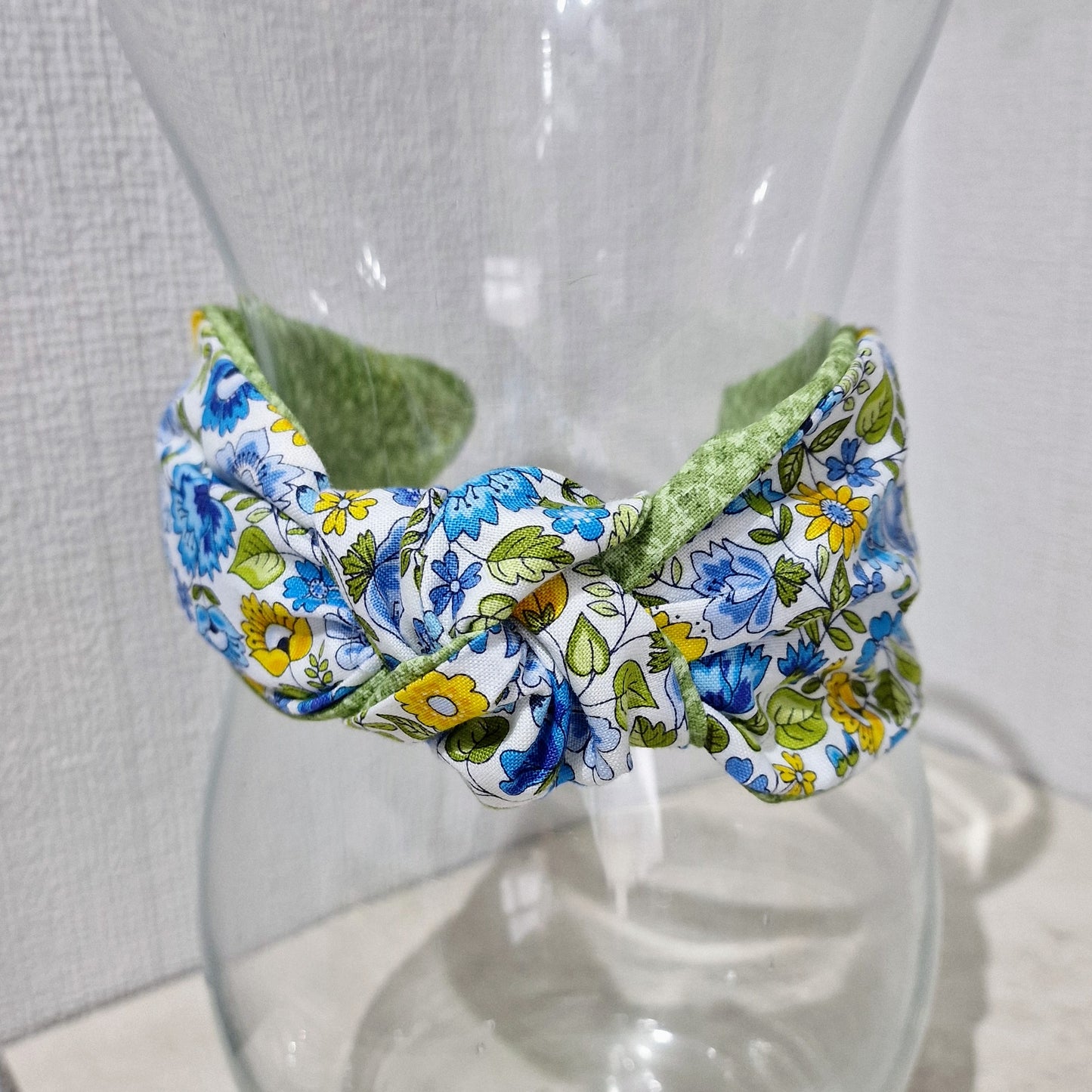 Spring Flowers Yellow & Bluebells Cotton Fabric Headband Hairband Knot Twist