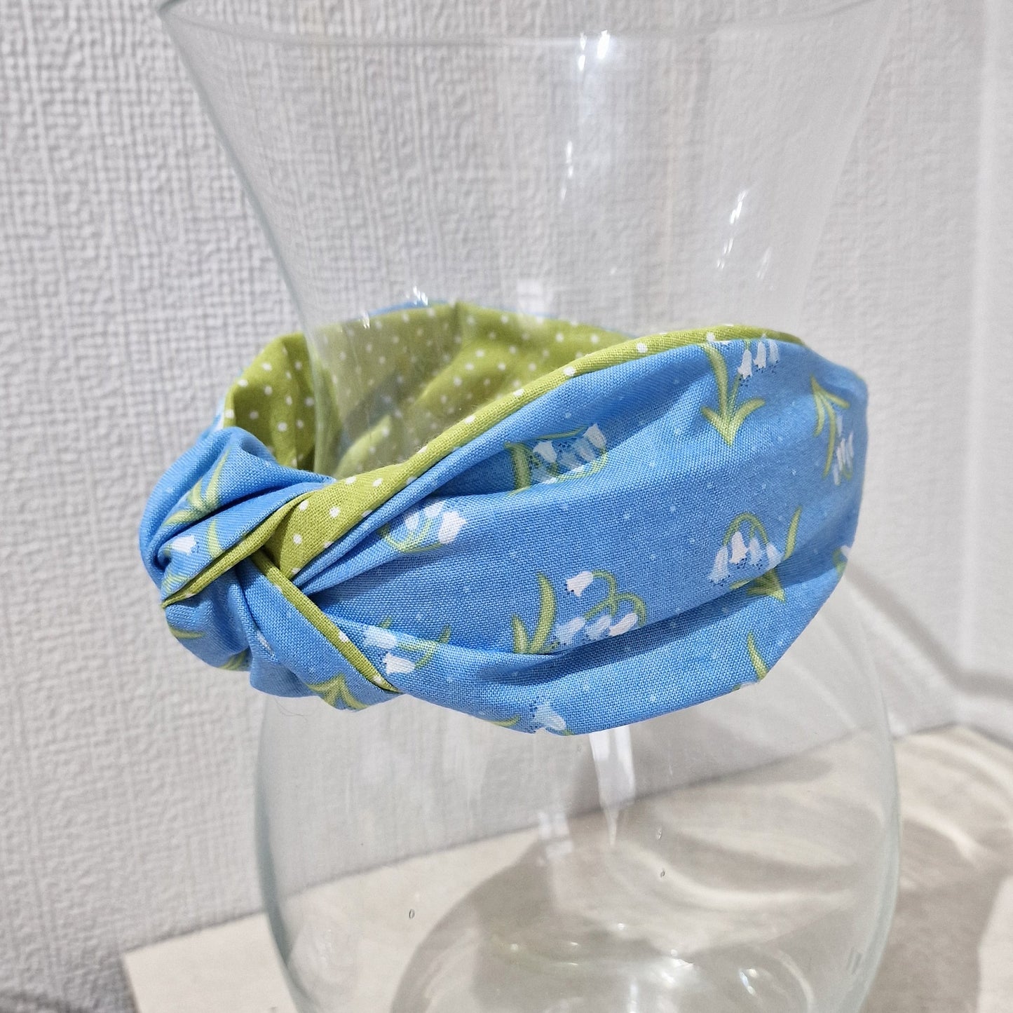Spring Flowers Whitebells Bluebells Cotton Fabric Headband Hairband Knot Twist