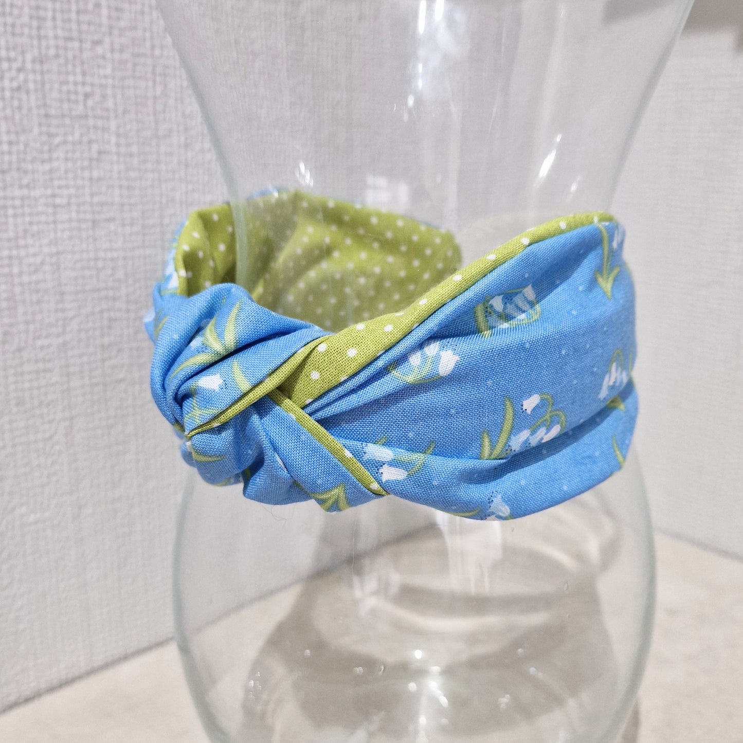 Spring Flowers Whitebells Bluebells Cotton Fabric Headband Hairband Knot Twist