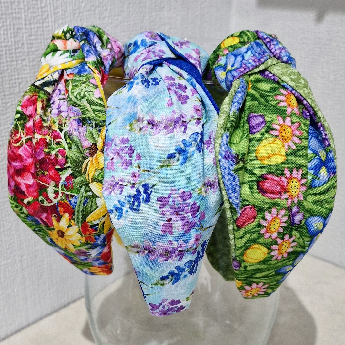 Spring Flowers Delphinium Bluebells Cotton Fabric Headband Hairband Knot Twist