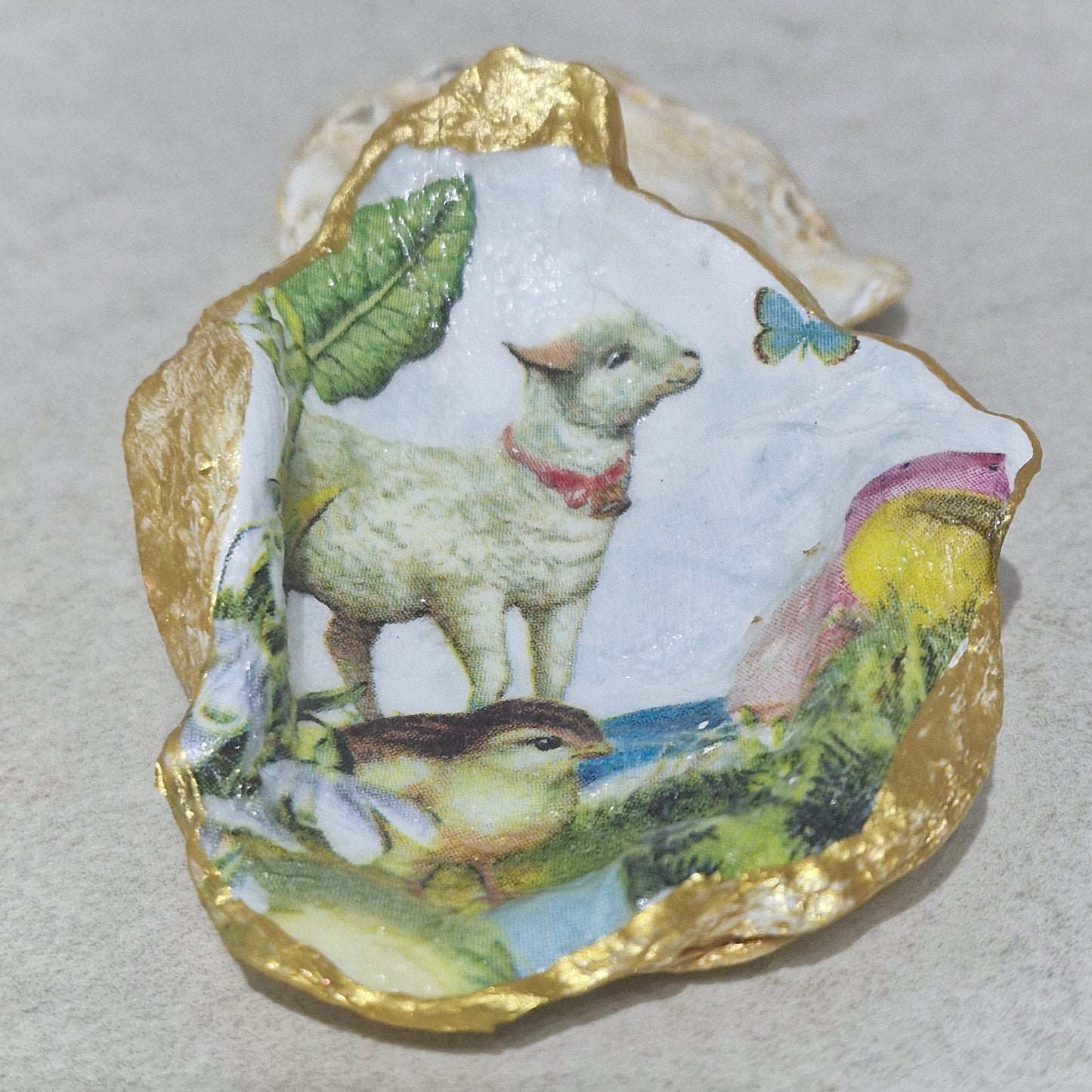NEW Easter Lamb Chick Egg Oyster Shell Trinket Dish Jewellery Holder Gift