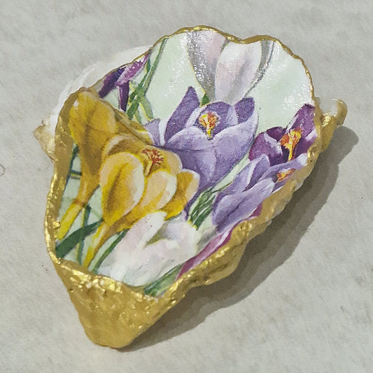 NEW Spring Flowers Crocus Oyster Shell Trinket Dish Jewellery Holder Gift