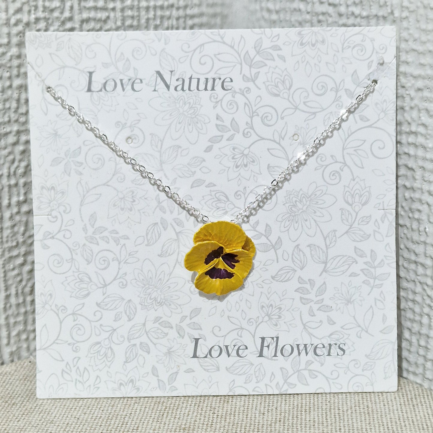 Yellow Pansy Flower Pendant Necklace