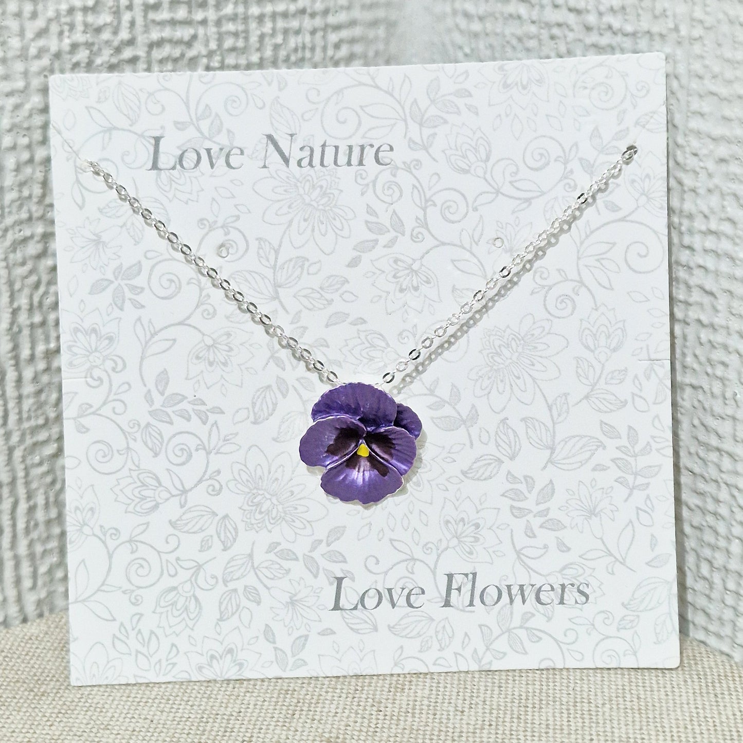 Pansy Flower Purple Pendant Necklace