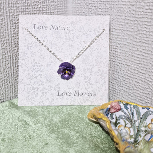 Pansy Flower Purple Pendant Necklace