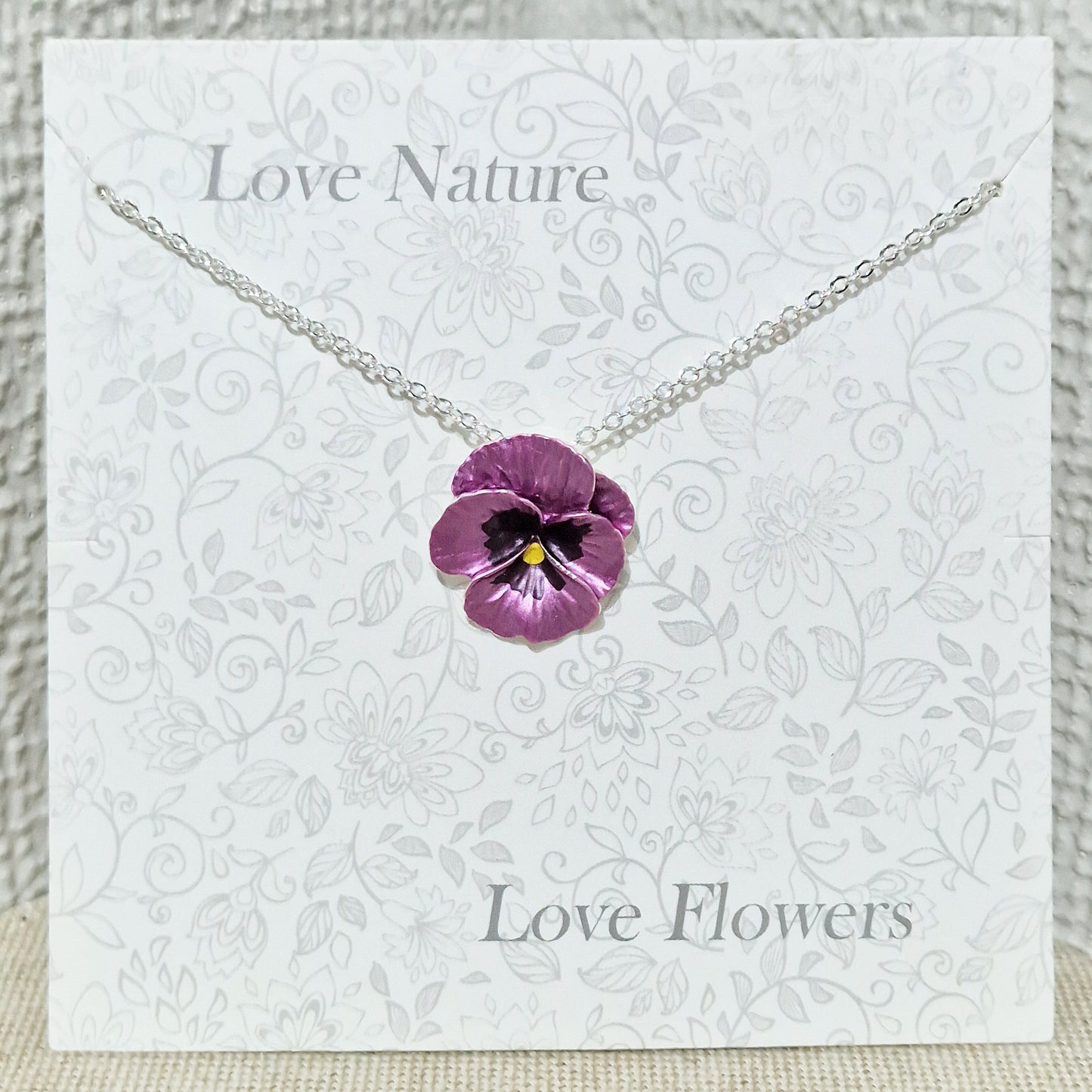 Pansy Flower Lilac Pendant Necklace