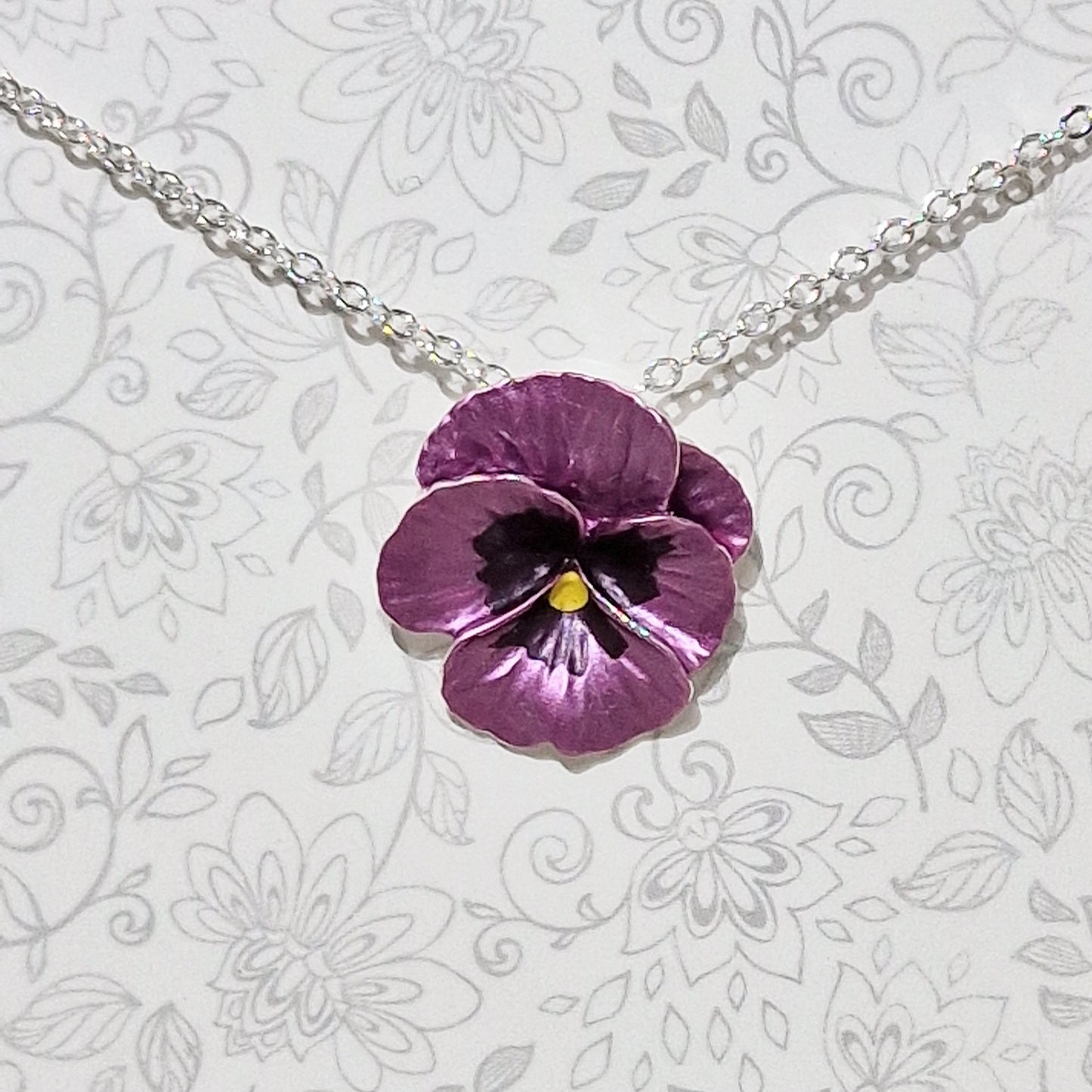 Pansy Flower Lilac Pendant Necklace