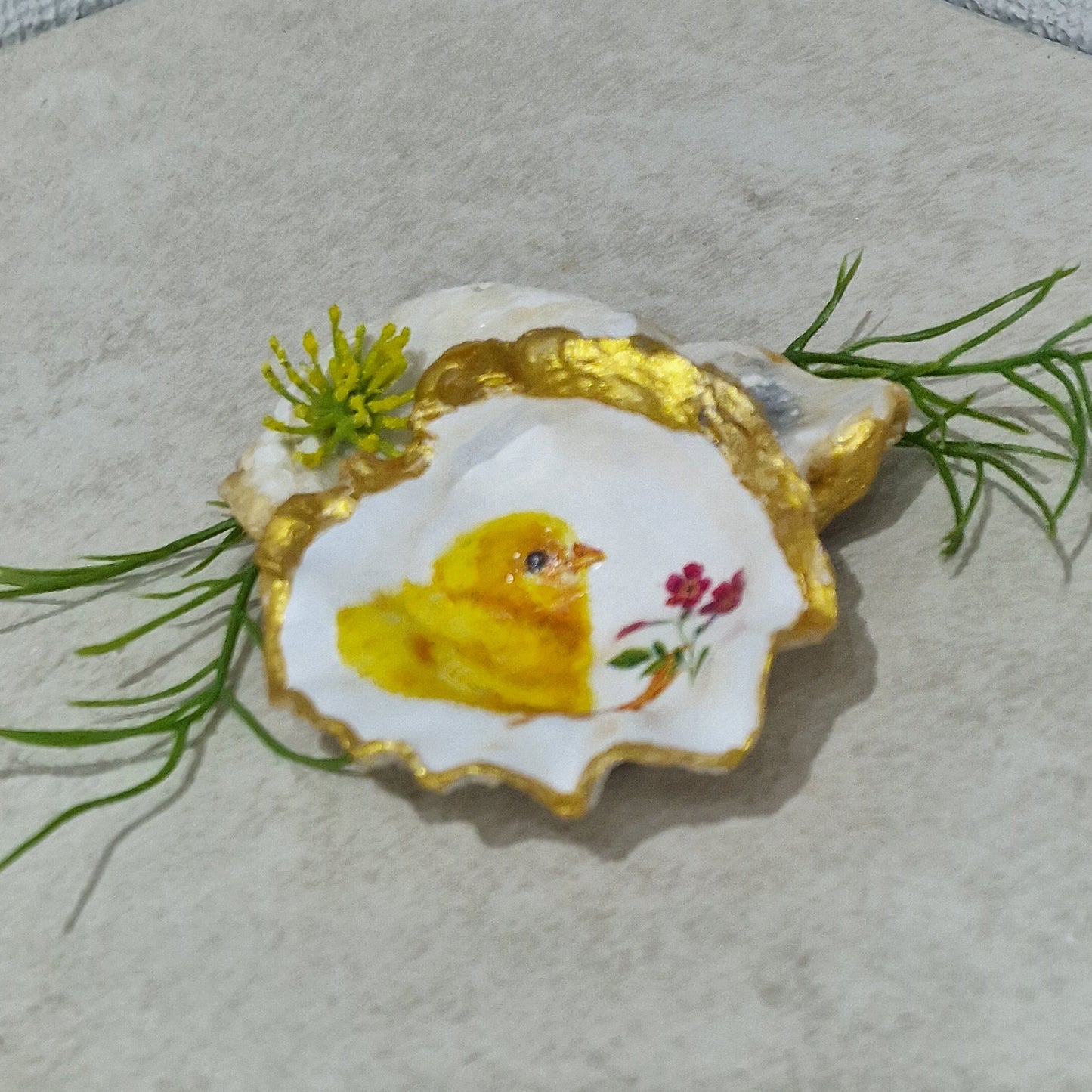 Yellow Easter Chick Oyster Shell Trinket Dish Gift Jewellery Holder