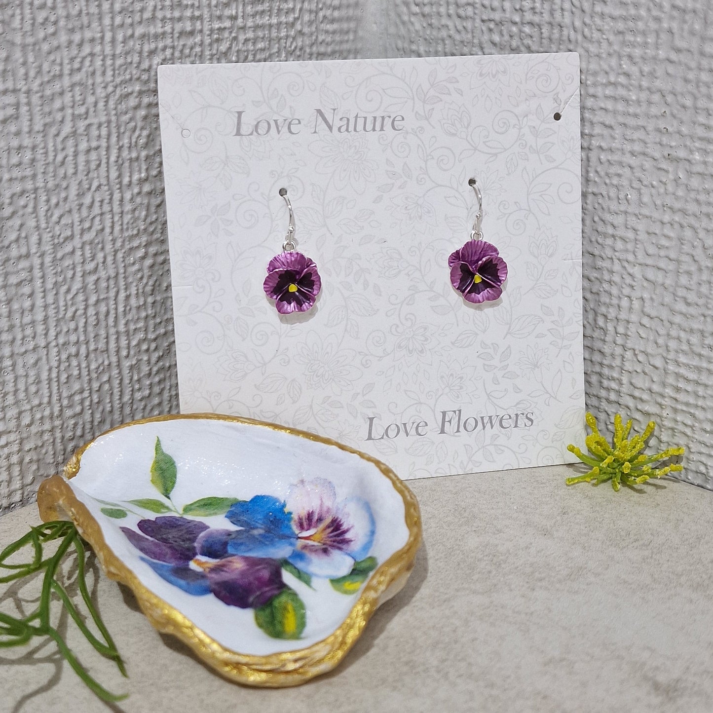 Pretty Lilac Pansy Flower Fashion Earrings Jewellery Pierced Mothers Day Gift