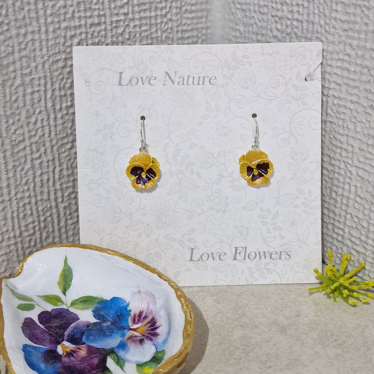 Pretty Yellow Pansy Flower Fashion Earrings Jewellery Pierced Mothers Day Gift