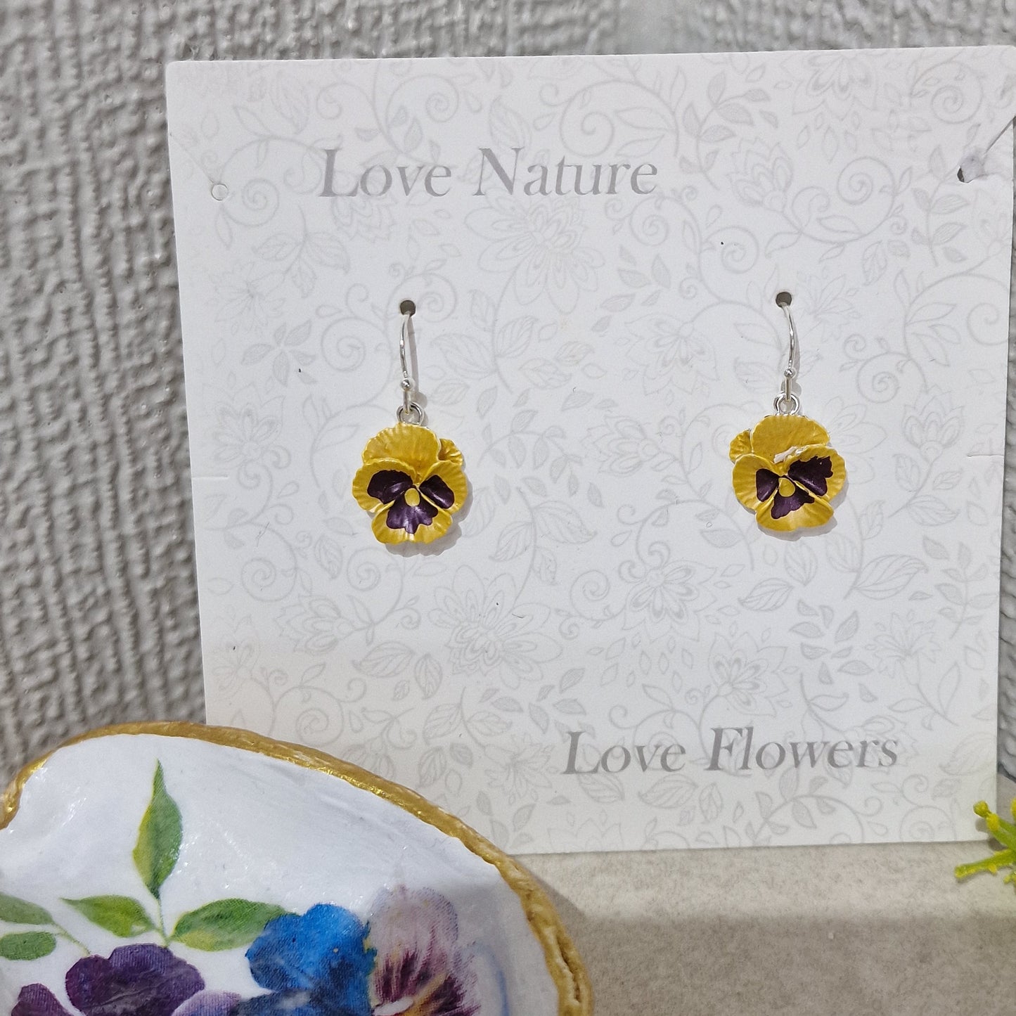 Pretty Yellow Pansy Flower Fashion Earrings Jewellery Pierced Mothers Day Gift