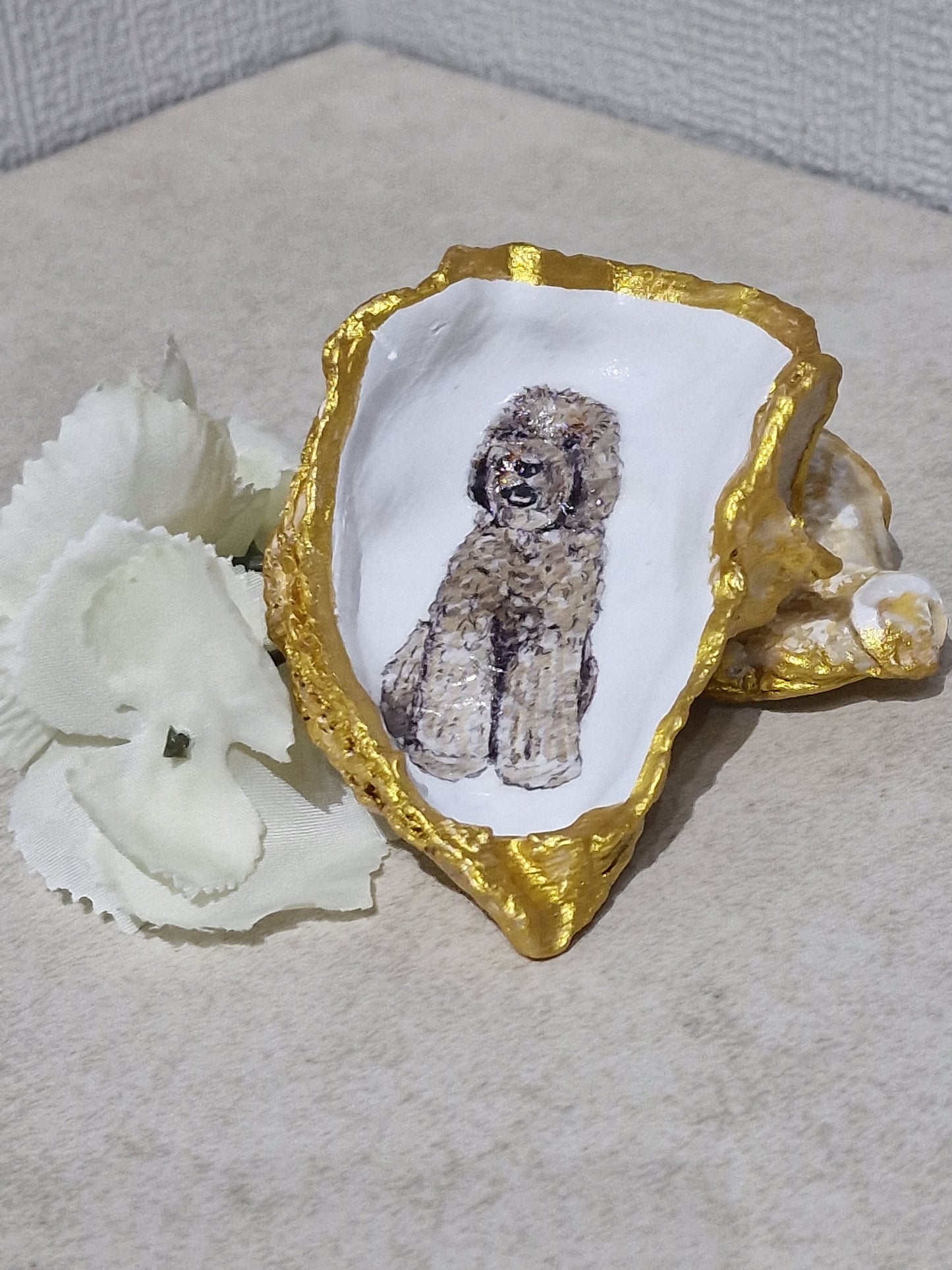NEW Labradoodle Dog Oyster Shell Trinket Dish