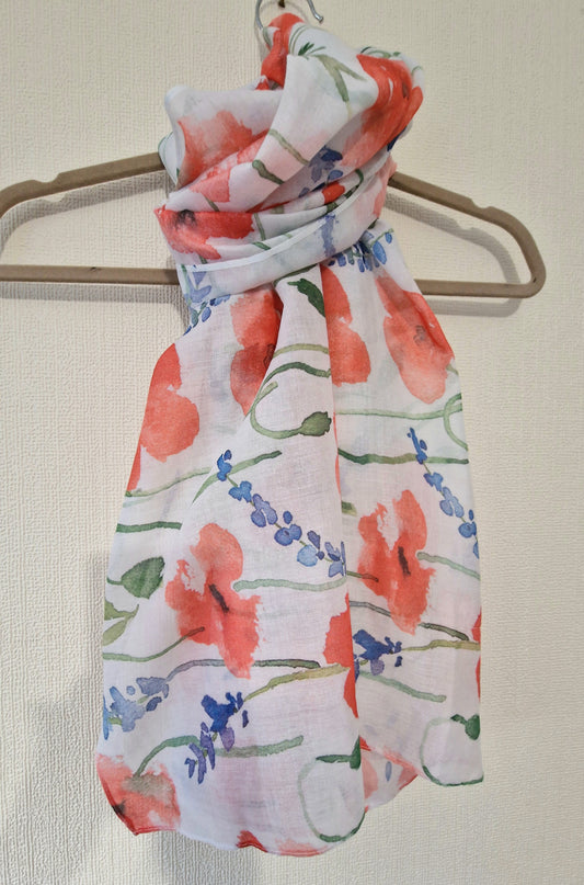 Watercolour Poppy Flower Scarf Wrap Shawl 100% Polyester Gift New