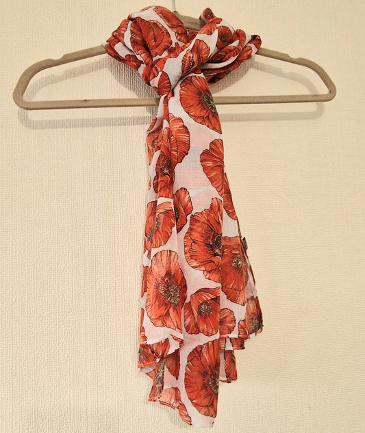 Colourful Red Poppy Flower Scarf Wrap Shawl 100% Polyester Gift New