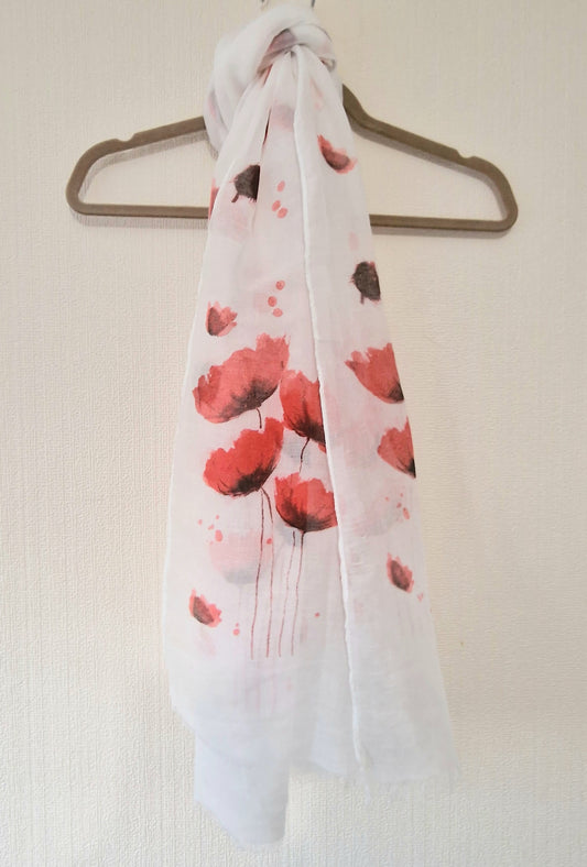 Watercolour Red Poppy Flower Scarf Wrap Shawl Viscose Polyester