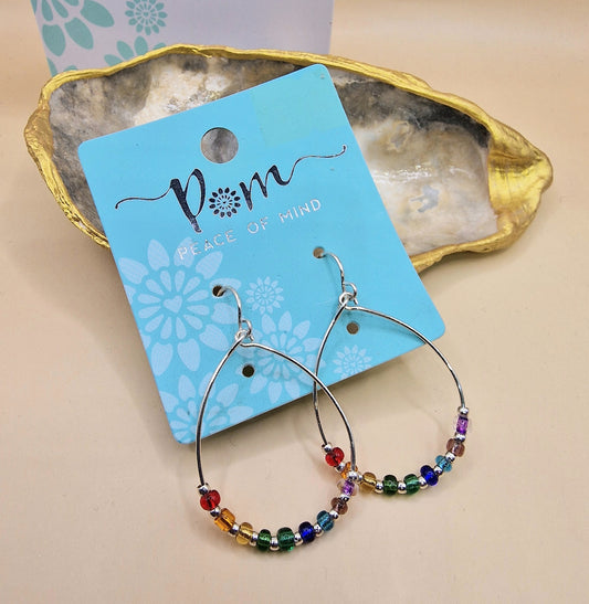 POM Silver Coloured Bead Drop Earrings Pierced Hoops