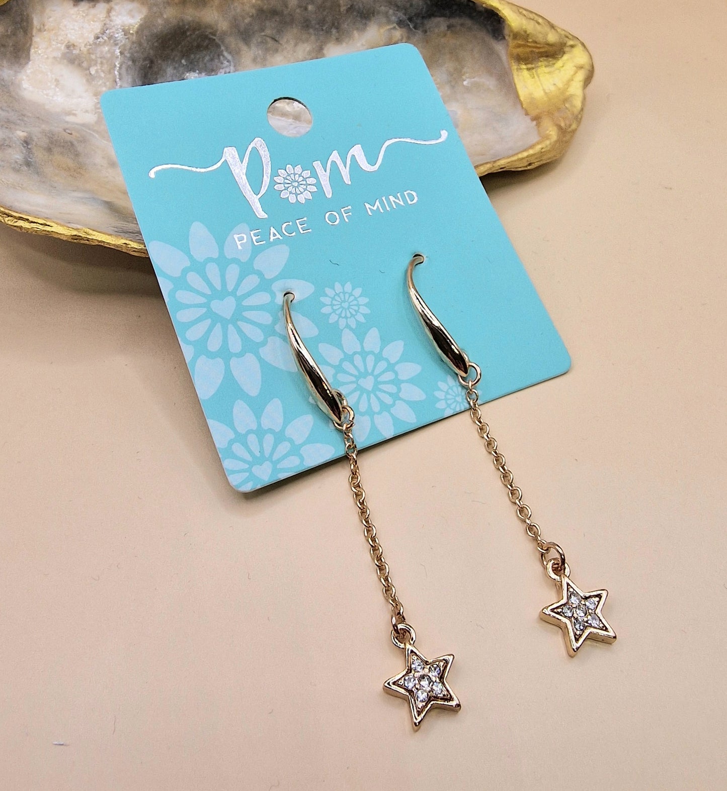 POM Gold Star Drop Crystal Earrings Pierced Charm Stunning