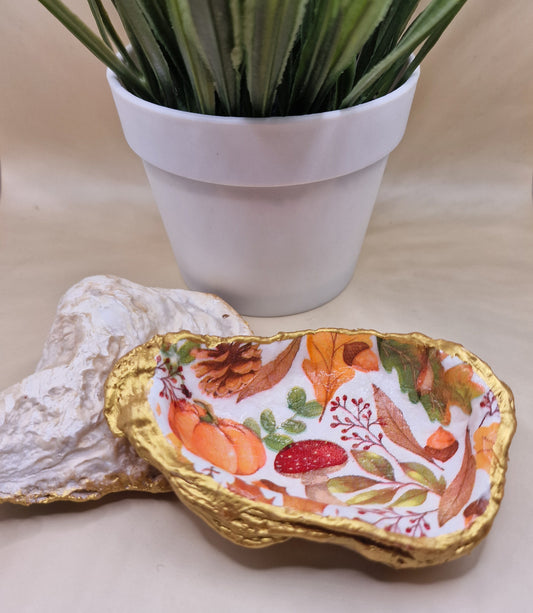 Autumn Pumpkin Toadstool Oyster Shell Trinket Dish