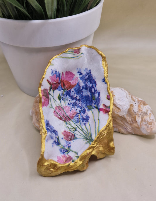 BMO-006- Lilac Poppy Flower Small Oyster Shell Trinket Dish