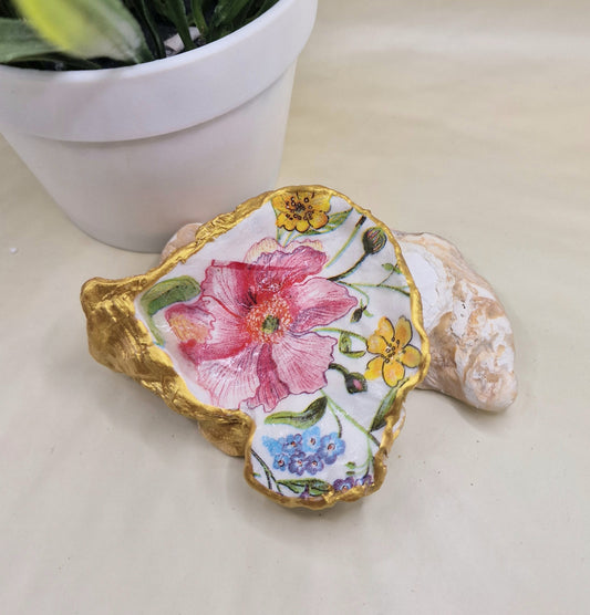 BMO-017  Pink Flower Oyster Shell Trinket Dish