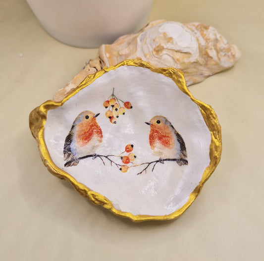 BMO-034  Robin Redbreast Duo Oyster Shell Trinket Dish