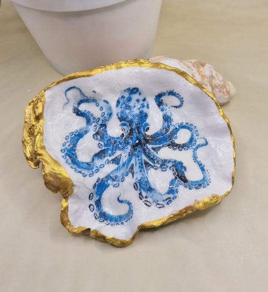 BMO-059  Blue Octopus Oyster Shell Trinket Dish