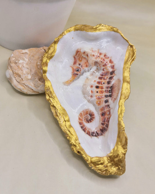 BMO-058  Seahorse Coral Oyster Shell Trinket Dish