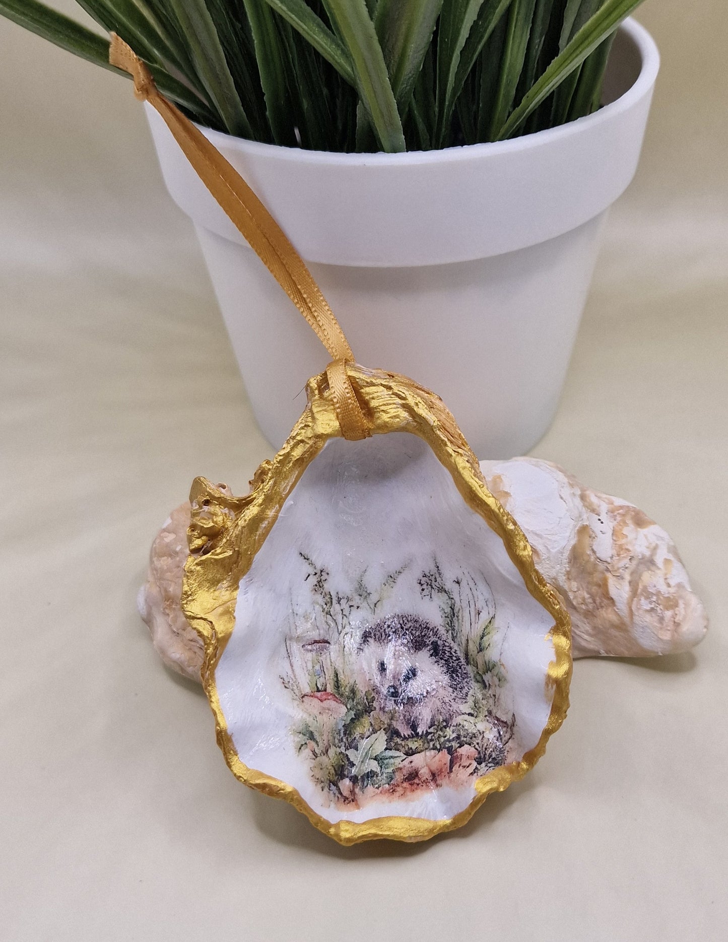 BMO-061  Hedgehog Oyster Shell Decoration Ornament