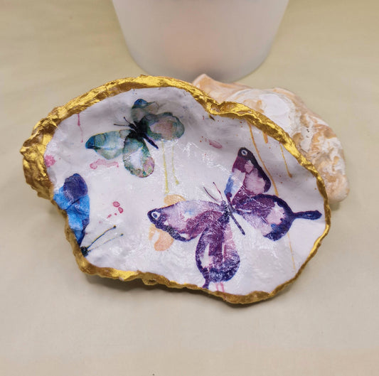 BMO-051  Purple Butterfly Oyster Shell Trinket Dish