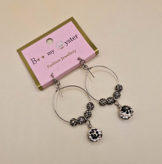 Zebra Crystal Ball Pierced Teardrop Hoop Silver Fashion Earrings AW26