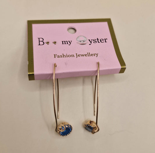 JEW-011  Blue Crystal Long Pierced Drop Fashion Earrings