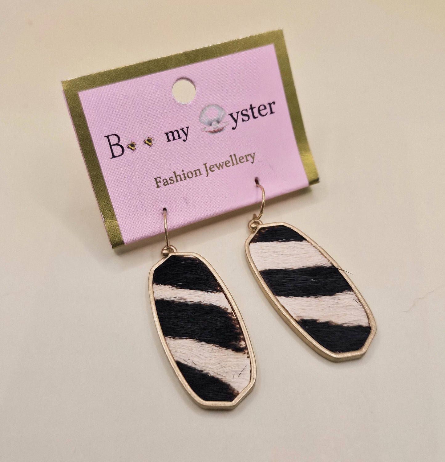 Zebra Print Pierced Drop Oblong Fashion Earrings AW26