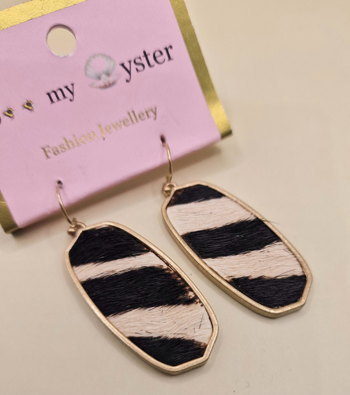 Zebra Print Pierced Drop Oblong Fashion Earrings AW26