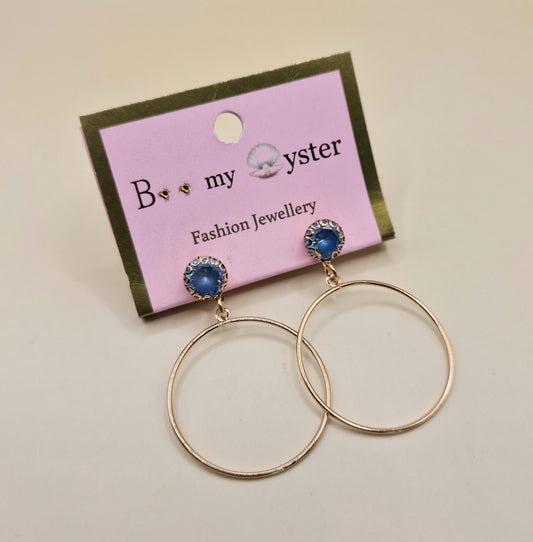 Blue Crystal Pierced Drop Hoop Fashion Earrings AW26