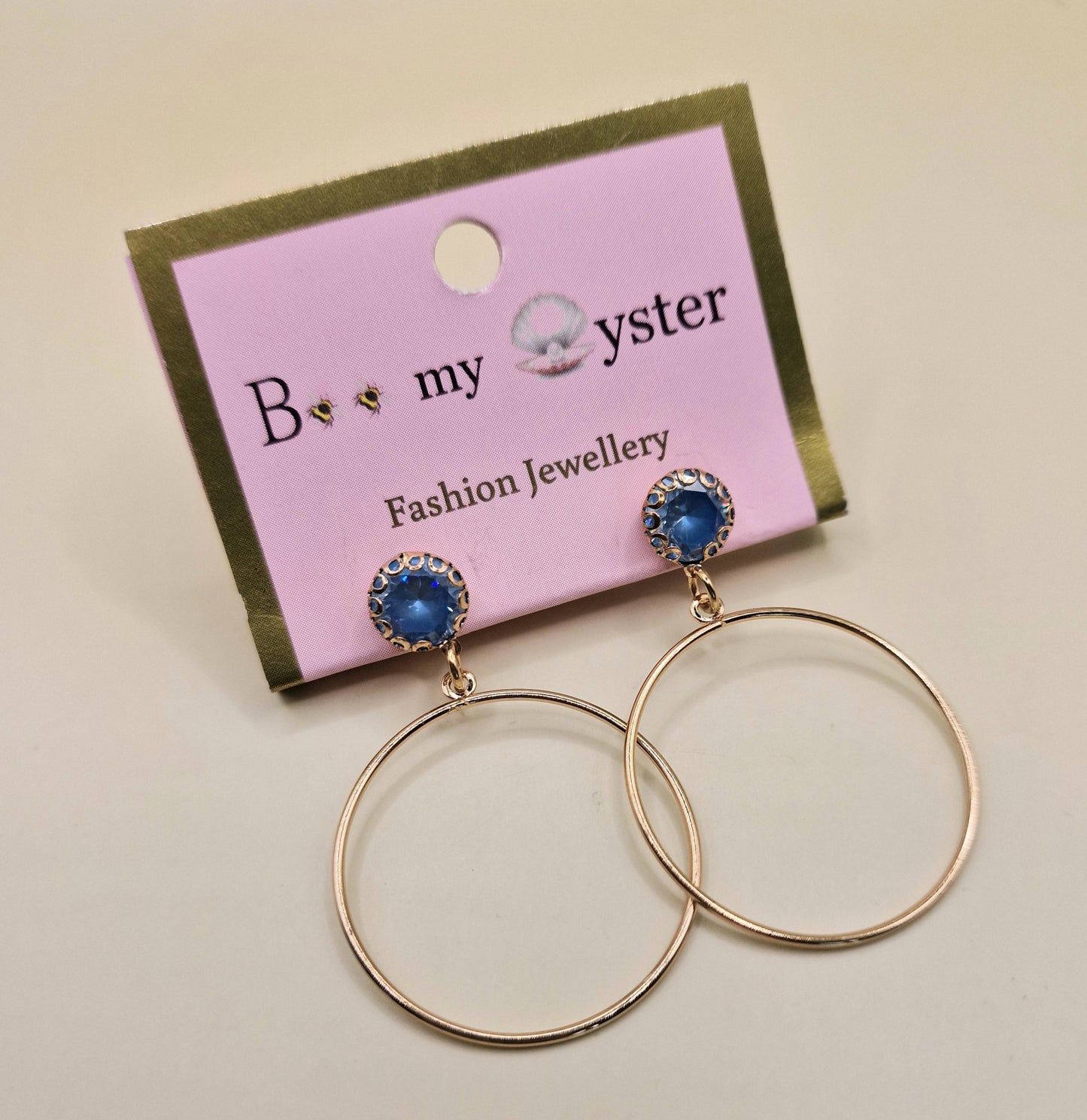 Blue Crystal Pierced Drop Hoop Fashion Earrings AW26