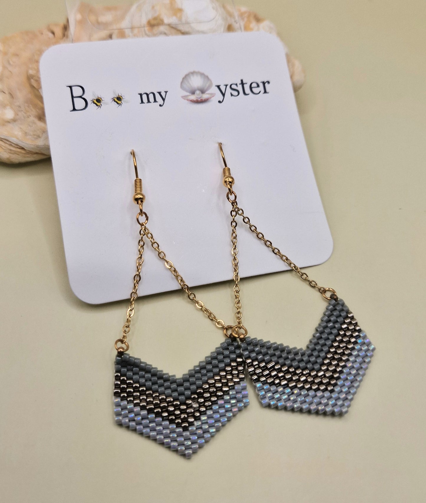 Boho Drop Grey Beaded Pierced Aztec Fashion Earrings AW26