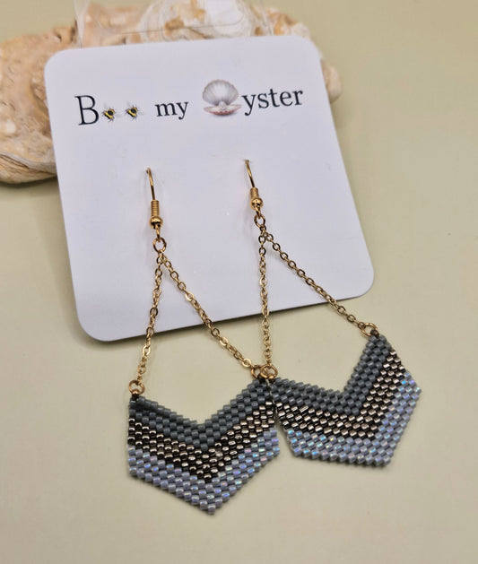 Boho Drop Grey Beaded Pierced Aztec Fashion Earrings AW26