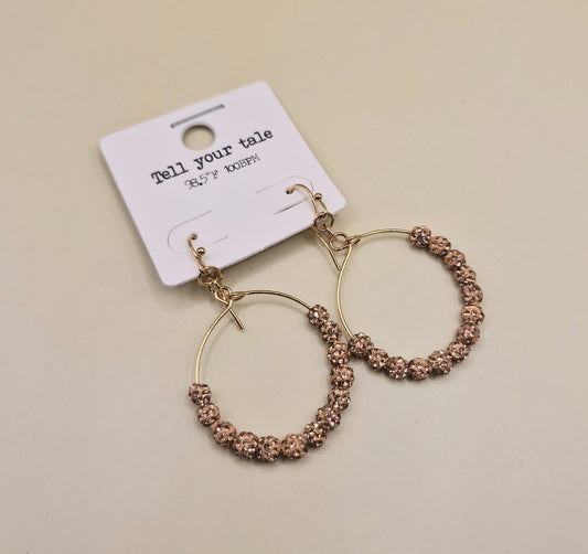 Rose Gold Crystal Ball Pierced Hoop Fashion Earrings AW26