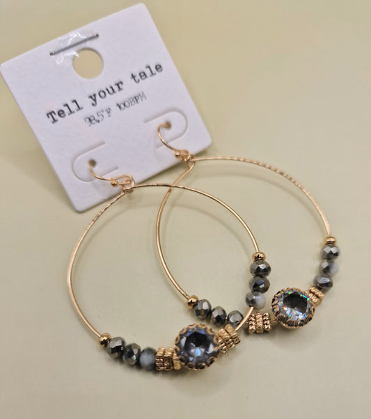 JEW-020  Boho Grey Hoop Beaded Pierced Fashion Earrings