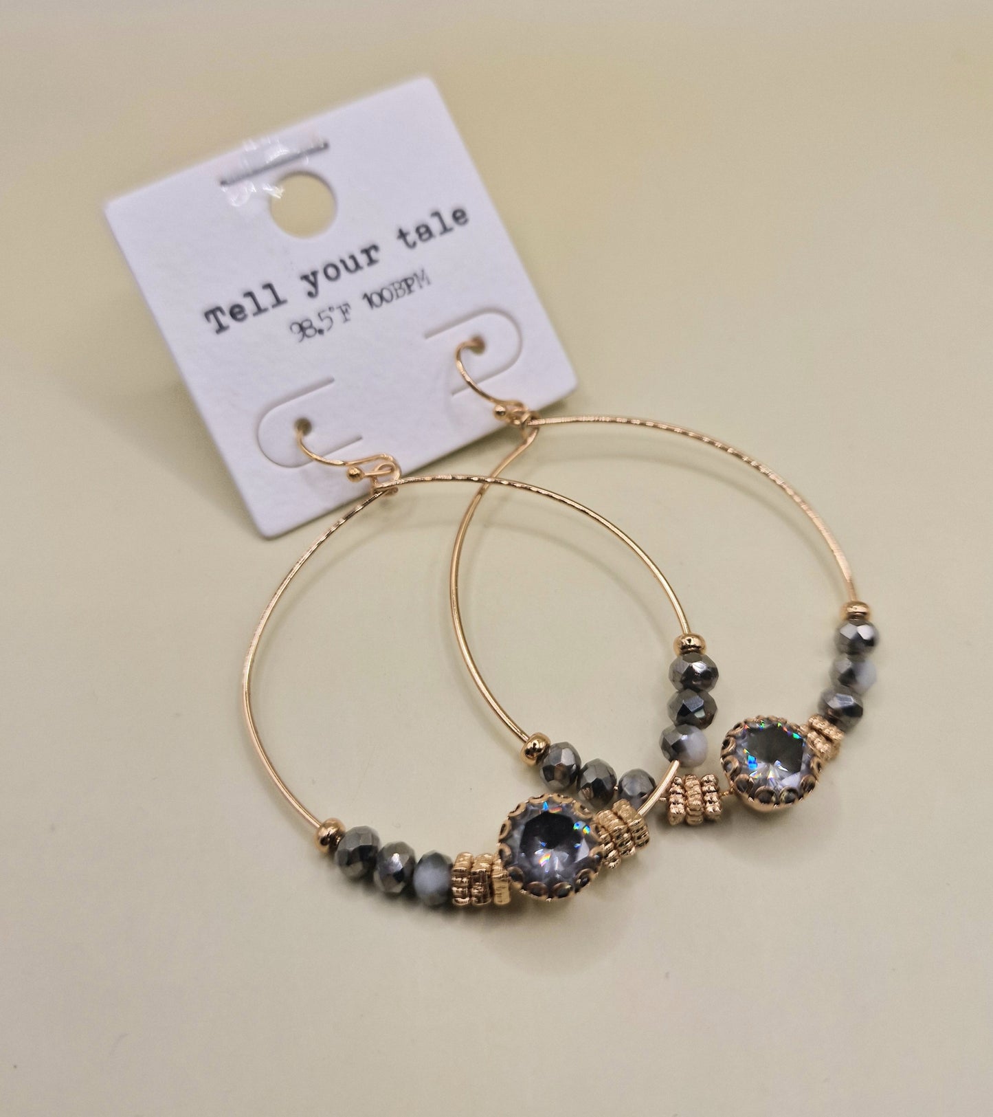 JEW-020  Boho Grey Hoop Beaded Pierced Fashion Earrings