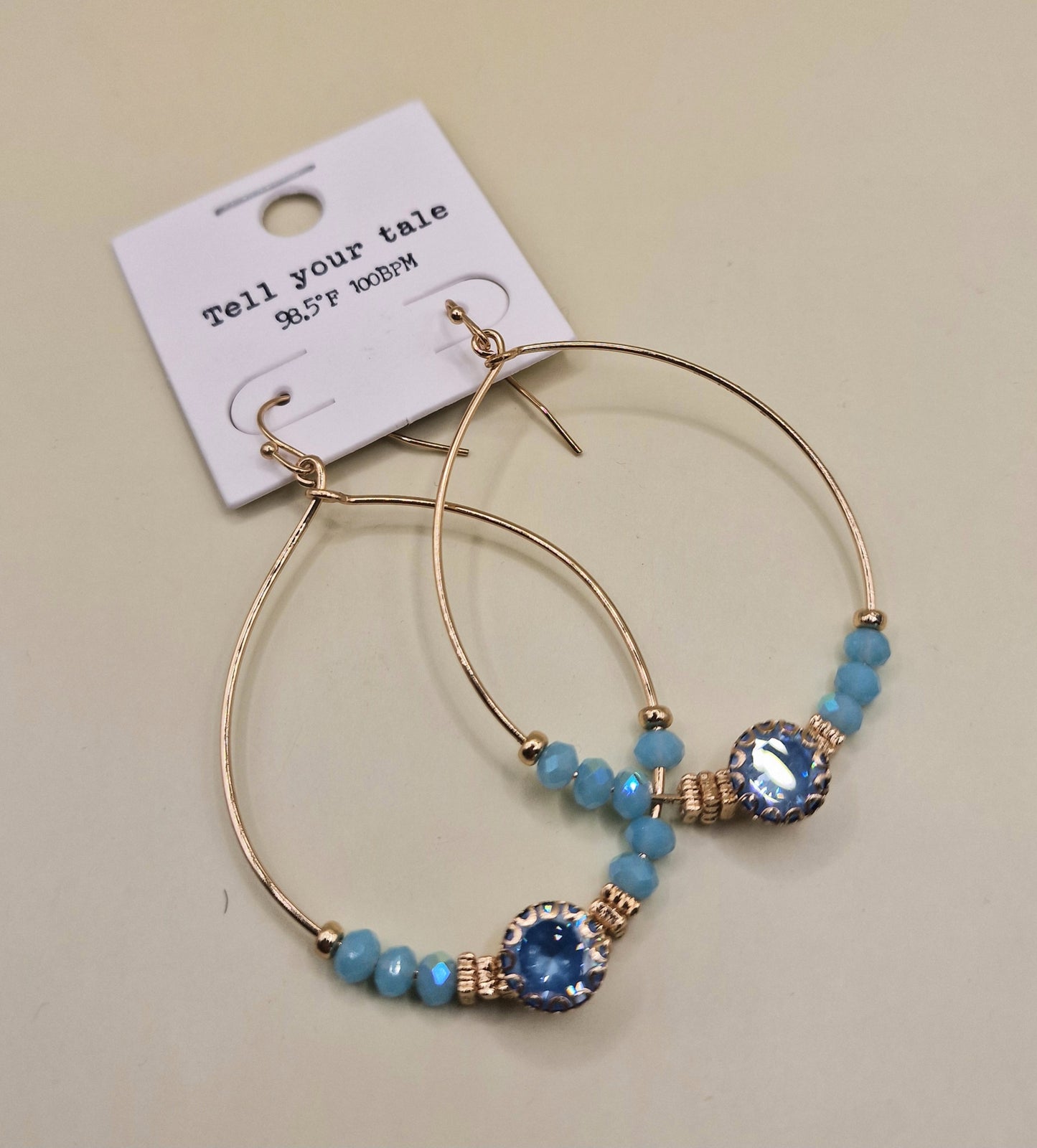 JEW-021  Boho Blue Hoop Beaded Pierced Fashion Earrings