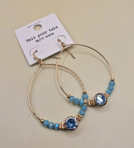 JEW-021  Boho Blue Hoop Beaded Pierced Fashion Earrings
