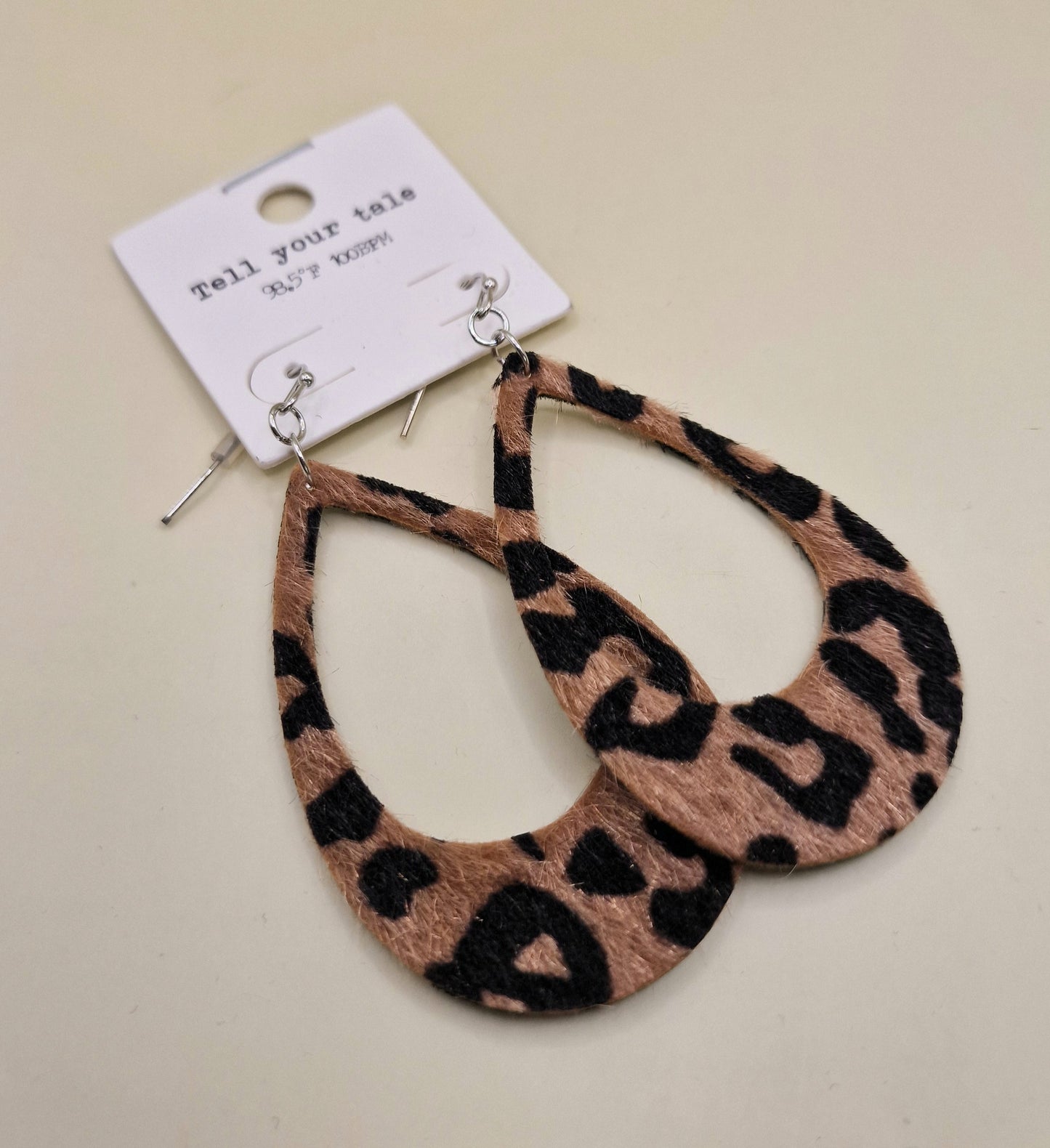 JEW-027   Leopard Fabric Teardrop Hoop Earrings